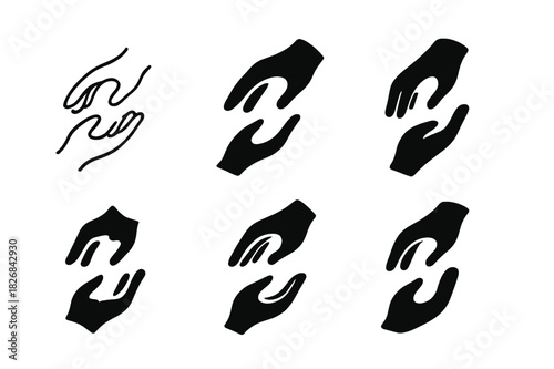 Invisible Bond Logos. Reaching for someone not there. Icon set. Set Logo of invisible bond. harmonious logo variations of the same emblematic concept (Minimal