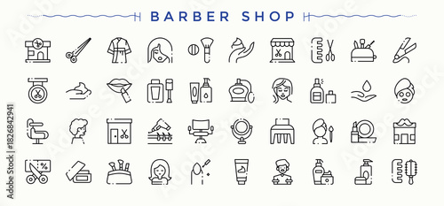 Barber Shop icon set. Barbershop related icon set. Minimalist vector collections. Included beauty, barbers, hairstyle, hair barber and more. Editable stroke. Vector illustration.