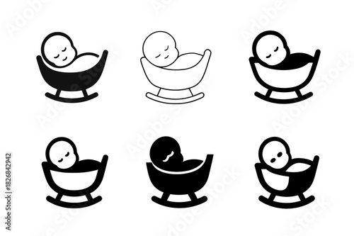 Childbirth Logo Variations. childbirth. Icon set. Set Logo of childbirth: cradle with newborn. harmonious logo variations of the same emblematic concept, each
