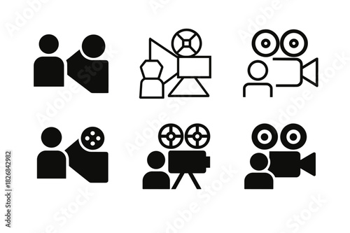 Film Projector Icons. watching a film. Icon set. Set Logo of watching a film: projector. harmonious logo variations of the same emblematic concept, each with