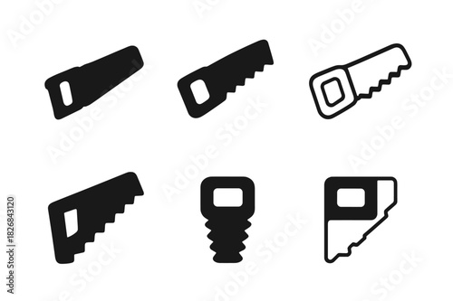 Carpenter Tool Icons. carpenter tools. Icon set. Set Logo of carpenter tools: hand saw. harmonious logo variations of the same emblematic concept, each with