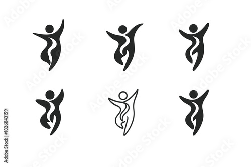 Dance Therapy Icons. dance therapy and emotional healing. Icon set. Set Logo of dance therapy and emotional healing: energy flow through body. harmonious logo