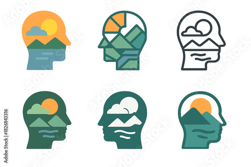 Nature-Inspired Creativity Logos. Nature?s Beauty as a Source of Creativity. Icon set. Set Logo of Nature?s Beauty as a Source of Creativity: creative mind