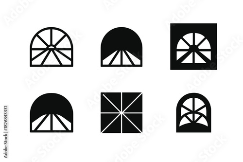 Atrium Logo Variations. Open atrium. Icon set. Set Logo of open atrium: architectural skylight structure. harmonious logo variations of the same emblematic