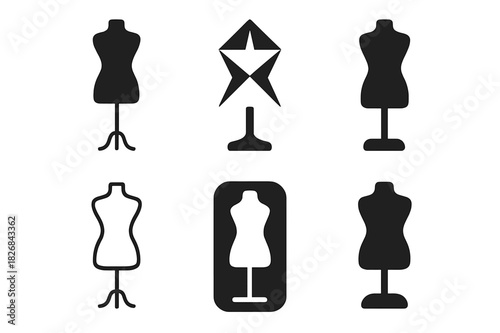 Figure Modeling Logos. Figure modeling. Icon set. Set Logo of figure modeling: mannequin form. harmonious logo variations of the same emblematic concept, each