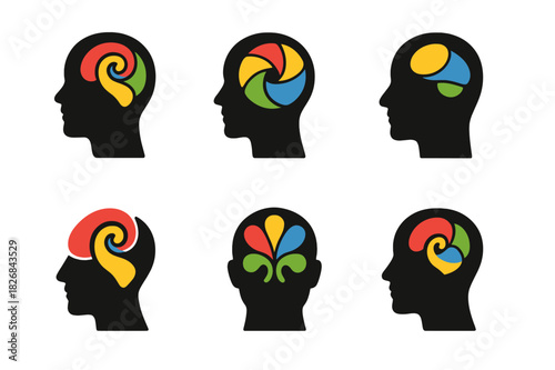 Neurodiversity Icon Set. Neurodiversity in the workplace. Icon set. Set Logo of neurodiversity: creative thought process. harmonious logo variations of the
