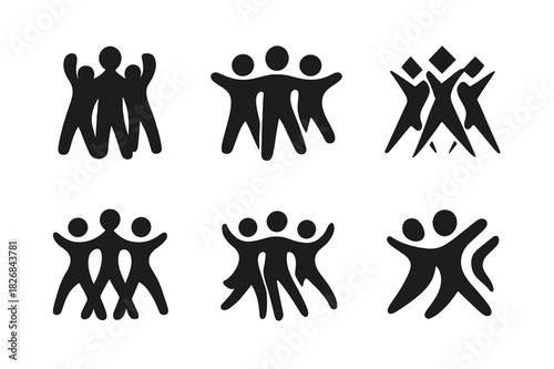 Diverse Dance Logos. Dance group performances and ensembles. Icon set. Set Logo of dance group: abstract ensemble icon. harmonious logo variations of the same