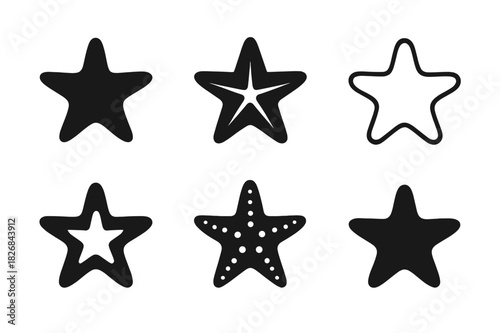 Starfish Logo Variations. Starfish. Icon set. Set Logo of starfish silhouette. harmonious logo variations of the same emblematic concept (Symmetrical form,