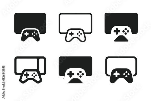 Interactive Entertainment Icons. Interactive home entertainment experiences. Icon set. Set Logo of interactive home entertainment experiences: game streaming