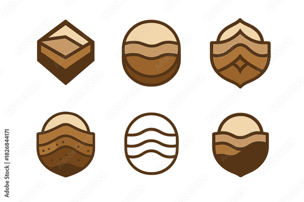 Fototapeta premium Geologist Logo Variations. Geologist. Icon set. Set Logo of geologist: earth layers cross-section. harmonious logo variations of the same emblematic concept,