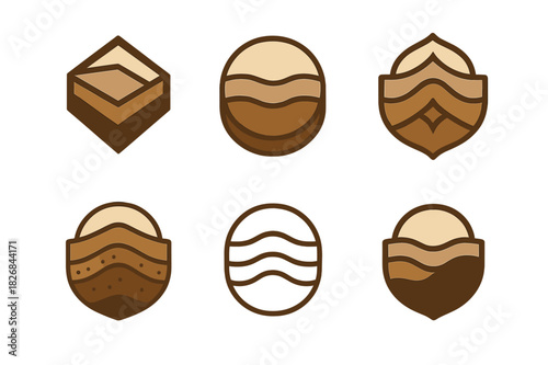 Geologist Logo Variations. Geologist. Icon set. Set Logo of geologist: earth layers cross-section. harmonious logo variations of the same emblematic concept,