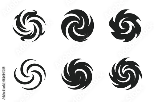 Whirlwind Emblem Logos. Whispers of torment in the air. Icon set. Set Logo of whispers of torment in the air: dark swirling vortex. harmonious logo variations