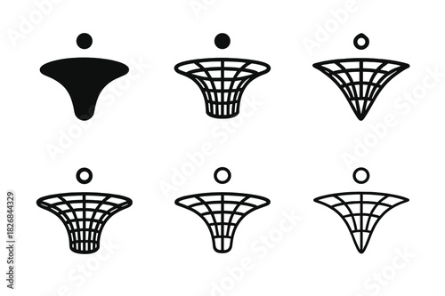 Cosmology Logo Variations. The study of the universe's age and expansion. Icon set. Set Logo of cosmology: expanding spacetime grid. harmonious logo variations