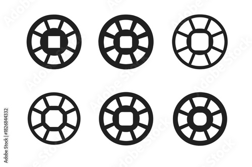 Open Atrium Logos. Open Atrium. Icon set. Set Logo of Open Atrium: top view of central light well. harmonious logo variations of the same emblematic concept,