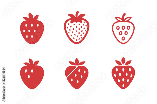 Strawberry Logo Variations. Strawberry. Icon set. Set Logo of strawberry: berry with seeds detail. harmonious logo variations of the same emblematic concept,