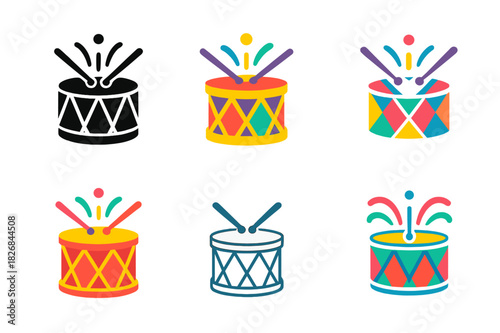 Carnival Drum Logos. Carnival celebration. Icon set. Set Logo of carnival celebration: parade drum. harmonious logo variations of the same emblematic concept,