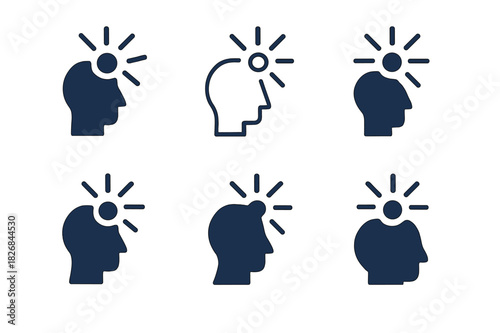 Logo Concept Variations. New awareness. Icon set. Set Logo of person realizing concept. harmonious logo variations of the same emblematic concept (Filled