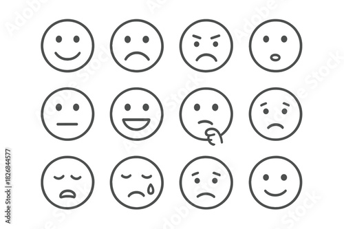 Facial Expression Icons. Facial expressions. Line icon set of facial expressions: happy face, sad face, angry face, surprised face, neutral face, laughing