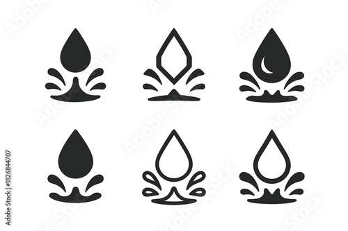 Rain Logo Variations. Rain. Icon set. Set Logo of rain: droplet splash. harmonious logo variations of the same emblematic concept, each with different artistic