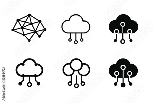Digital Network Icons. Social and digital networking. Icon set. Set Logo of social and digital networking: abstract digital cloud with connection lines and