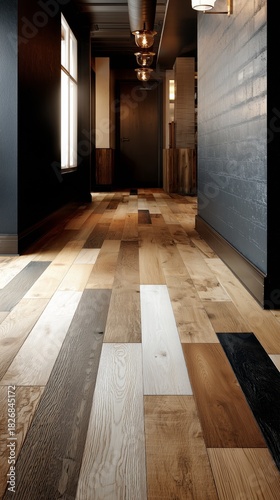 Natural Wooden Floor With Varied Colors and Textures in a Dark Room