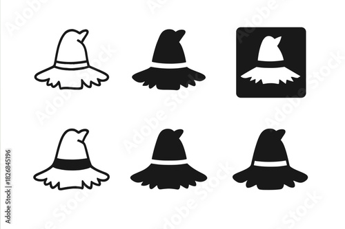 Scarecrow Hat Logos. Scarecrow Hat. Icon set. Set Logo of Scarecrow Hat: Woven Rim. harmonious logo variations of the same emblematic concept (Stylized detail,