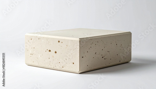 Beige sculptural block with smooth surface and wavy indentation isolated on white background, minimalist design object for architecture, modern art, interior styling, product visualization