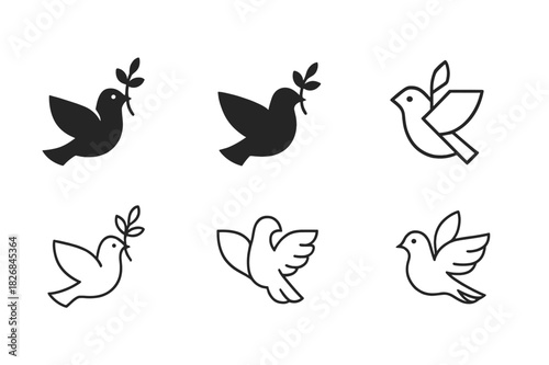 Harmonious Religious Symbols. The role of religion in shaping cultures. Icon set. Set Logo of religion and culture: dove of peace. harmonious logo variations