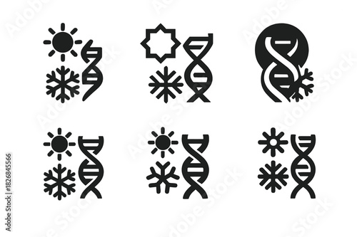 Genetic Adaptation Icons. genetic adaptation to extreme climate conditions. Icon set. Set Logo of genetic adaptation to extreme climate conditions: evolving