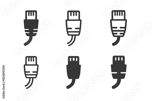 Network Cable Icons. Network cables. Icon set. Set Logo of network cables: patch cable with connectors. harmonious logo variations of the same emblematic