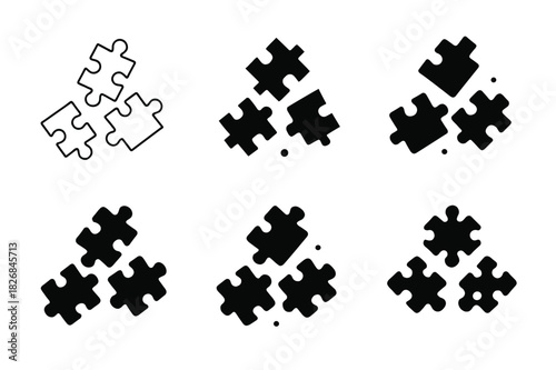 Serendipity Emblem Variations. The science of serendipity. Icon set. Set Logo of serendipity: floating puzzle pieces. harmonious logo variations of the same