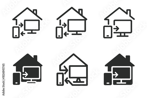 Interactive Icon Set. Interactive home entertainment experiences. Icon set. Set Logo of interactive home entertainment experiences: multi-device experience.