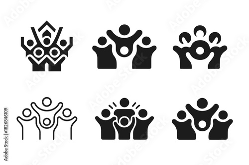 Harmonious Ovation Logos. standing ovation. Icon set. Set Logo of standing ovation: audience wave effect. harmonious logo variations of the same emblematic