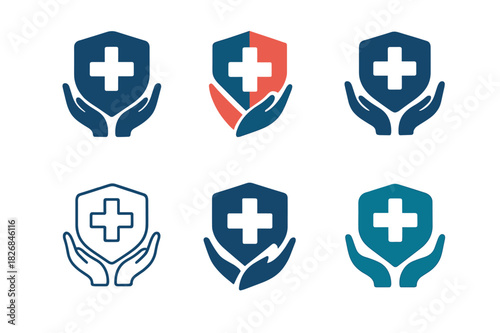First Aid Icon Set. First aid training courses. Icon set. Set Logo of first aid: emergency response symbol. harmonious logo variations of the same emblematic