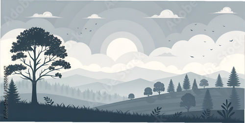 landscape with mountains and trees