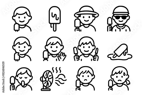 Summer Popsicle Icons. Circular economy principles in manufacturing. Icon set. Set Logo of circular economy in manufacturing: material reuse loop. harmonious