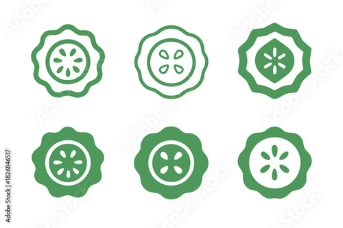 Salad Logo Variations. salad. Icon set. Set Logo of salad: cucumber ring. harmonious logo variations of the same emblematic concept, each with different