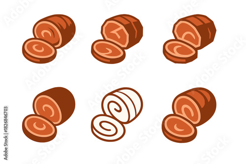 Tender Meats Icons. tender meats. Icon set. Set Logo of tender meats: cooked roast slice. harmonious logo variations of the same emblematic concept, each with