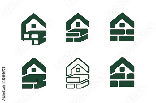 Eco-Friendly Building Icons. alternative building materials for eco-friendly homes. Icon set. Set Logo of alternative building materials for eco-friendly