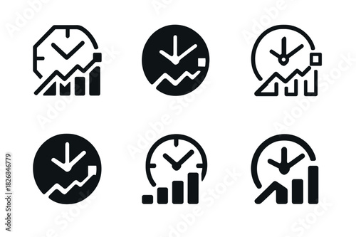 Tech Time Management Logos. Mastering time management with technology. Icon set. Set Logo of time management: progress tracking and analytics. harmonious logo