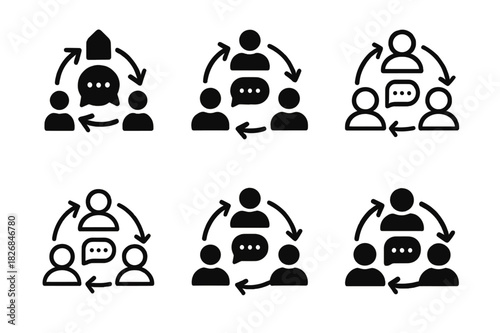 Remote Team Logo Set. remote team productivity. Icon set. Set Logo of remote team productivity: communication flow. harmonious logo variations of the same