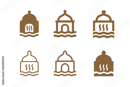 Cultural Hygiene Icons. Cultural approaches to hygiene. Icon set. Set Logo of cultural hygiene: public bathhouse icon. harmonious logo variations of the same