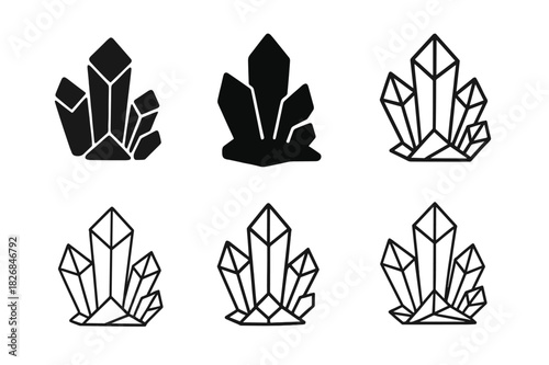 Fossil Icon Set. Fossils and geological history of nature. Icon set. Set Logo of fossils and geology: crystal formation. harmonious logo variations of the same