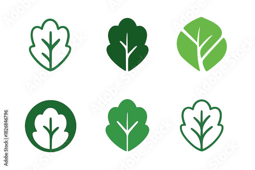 Creative Salad Logos. salad. Icon set. Set Logo of salad: lettuce leaf. harmonious logo variations of the same emblematic concept, each with different artistic
