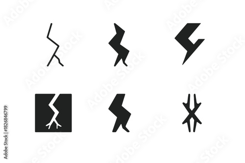 Crack Logo Variations. Crack. Icon set. Set Logo of crack: crack in pavement. harmonious logo variations of the same emblematic concept (Abstract geometric,