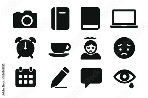 Daily Life Icons. Capturing Daily Life. Solid icon set of Capturing Daily Life: child reading, playing, drawing, sleeping, jumping, laughing, cuddling toy,