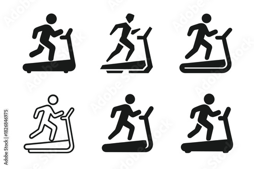 Fitness Logo Variations. Fitness. Icon set. Set Logo of fitness: treadmill with figure running. harmonious logo variations of the same emblematic concept, each
