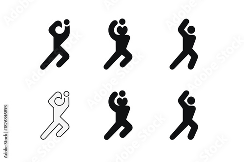 Cricket Logo Variations. Cricket. Icon set. Set Logo of Cricket: Wicket Stumps. harmonious logo variations of the same emblematic concept (Stylized detail,