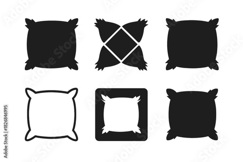 Ragged Pillow Logos. Ragged pillow. Icon set. Set Logo of ragged pillow: frayed pillow edges. harmonious logo variations of the same emblematic concept, each