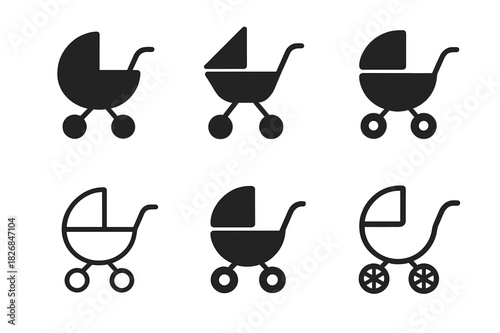 Childcare Logo Variations. Childcare and parenting solutions. Icon set. Set Logo of childcare and parenting solutions: Baby stroller. harmonious logo